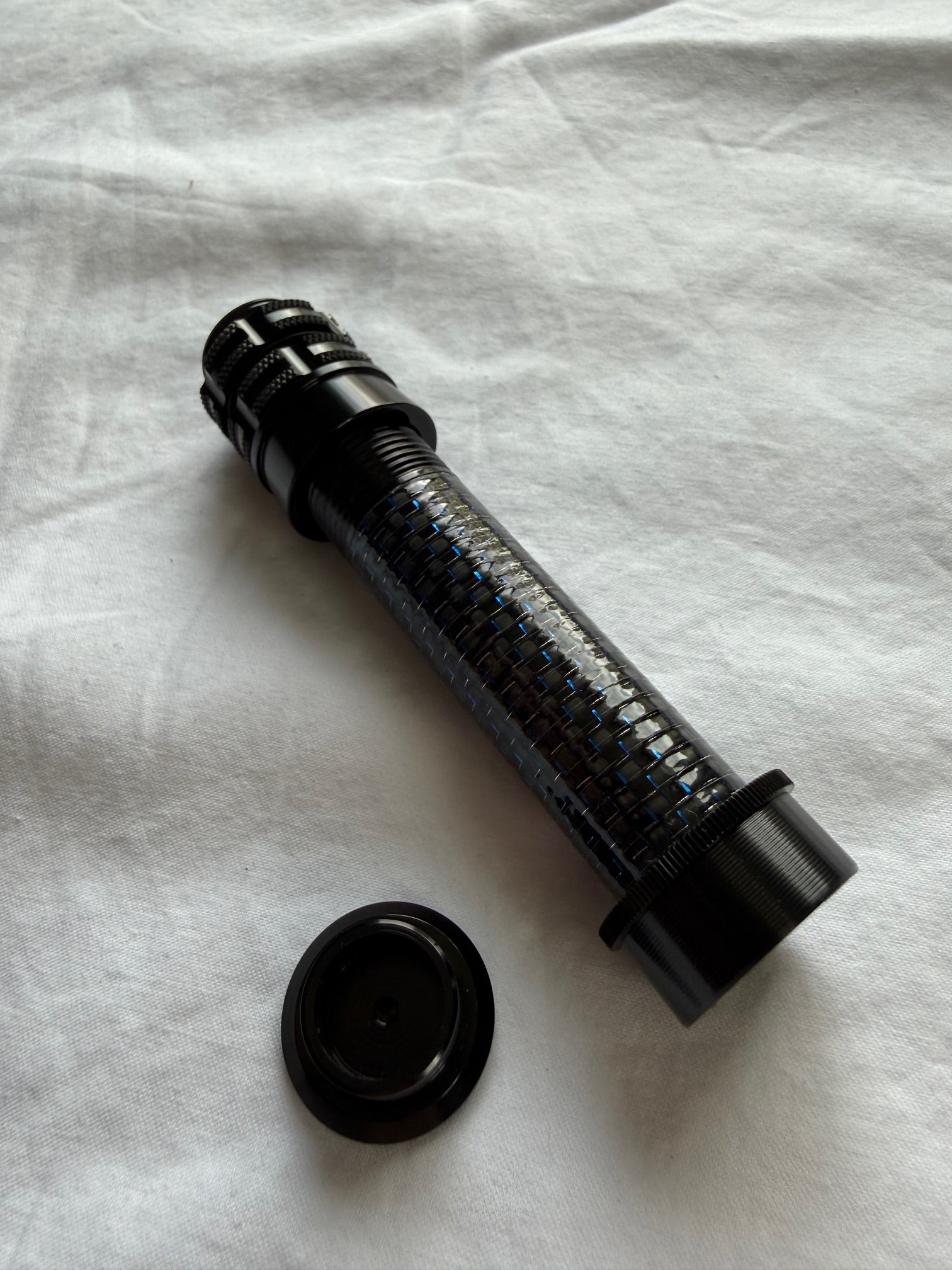 black and blue fly reel seat Rod Package - (Stealth) Patriot Fly Natural finish carbon appearance REEL SEATS Blue Halo